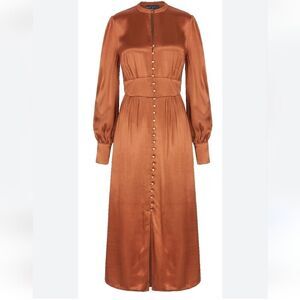 Marc & Spenser collection midaxi satin button down dress in bronse.